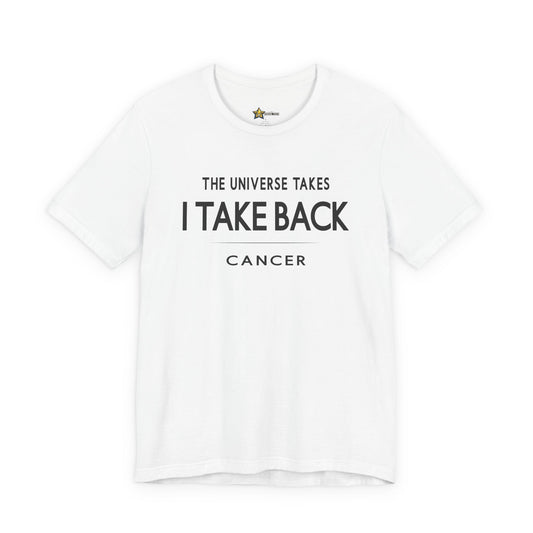 Cancer astrology t-shirt with bold typography quote on white background