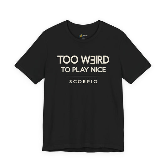 Scorpio astrology t-shirt with bold typography quote on black background