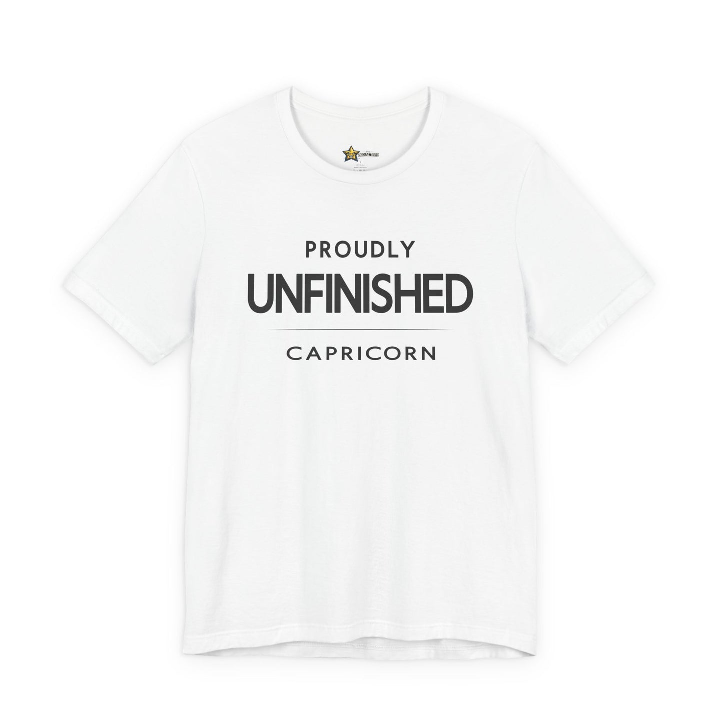 Capricorn astrology t-shirt with bold typography quote on white background