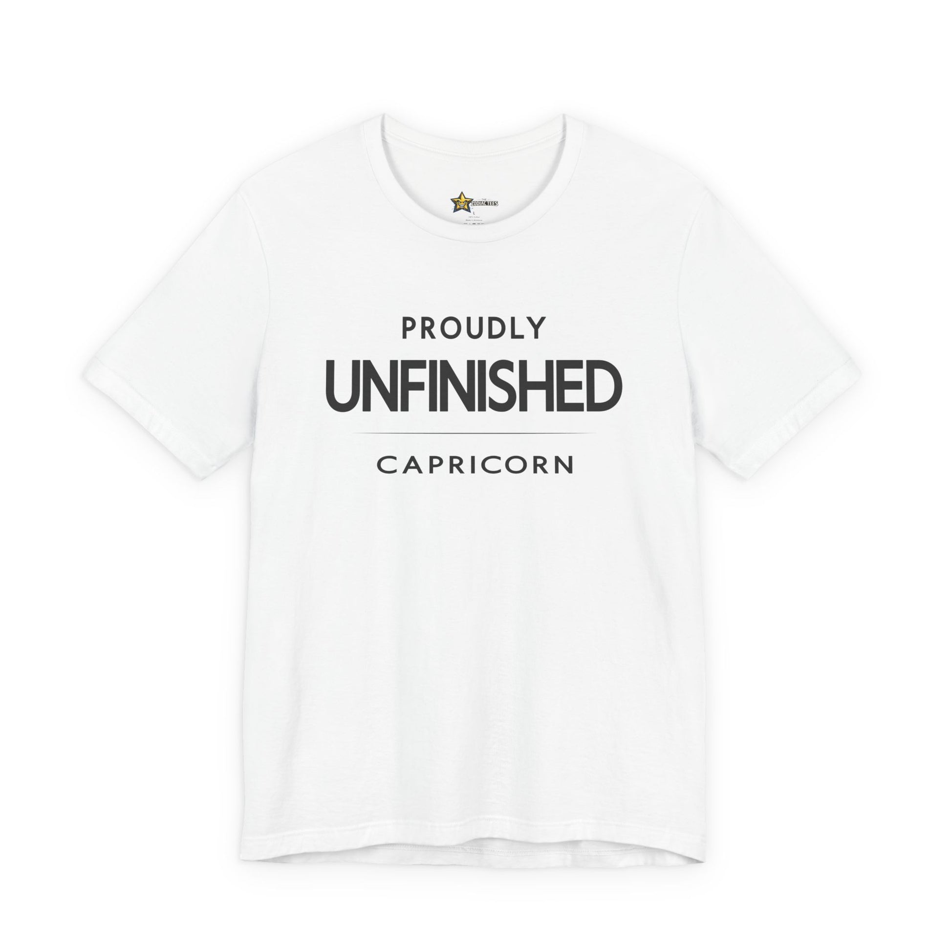Capricorn astrology t-shirt with bold typography quote on white background