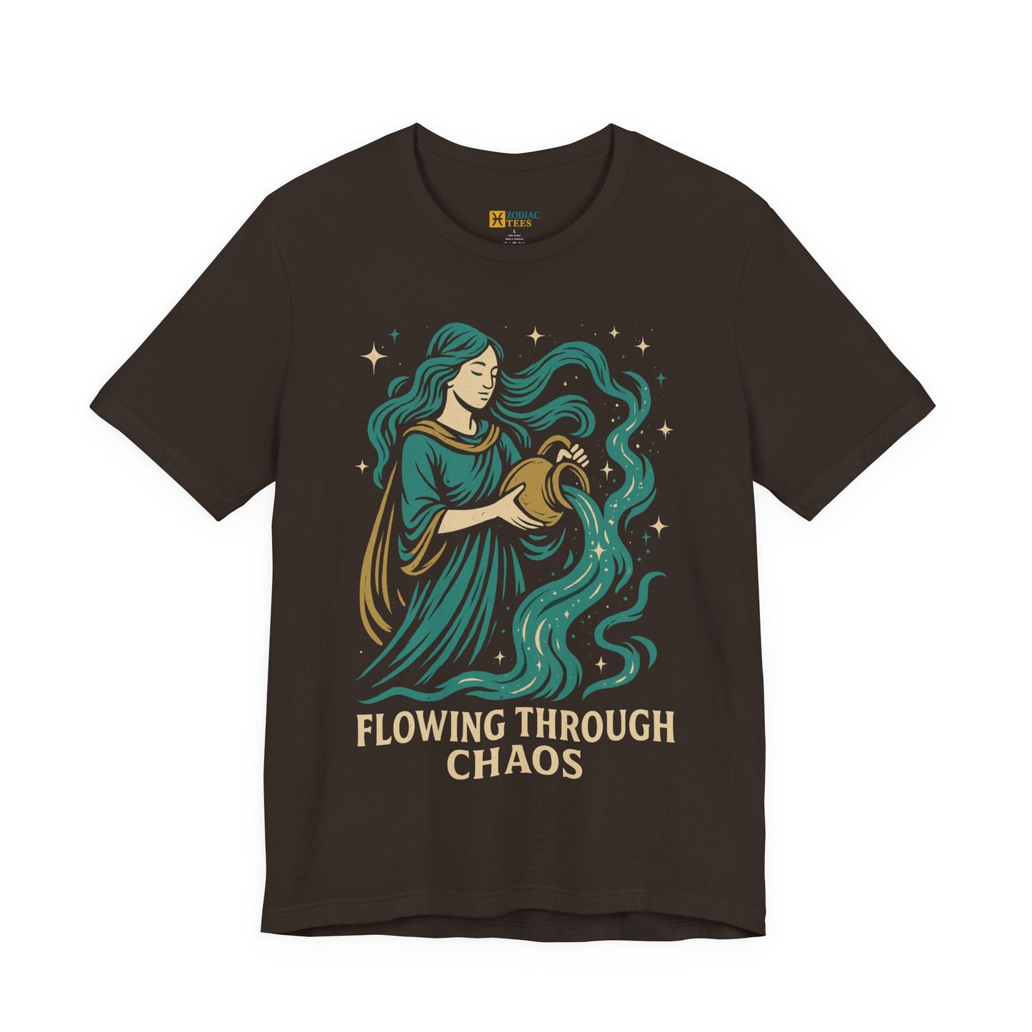 Aquarius Flowing Through Chaos T-Shirt – Calm Zodiac Energy Tee