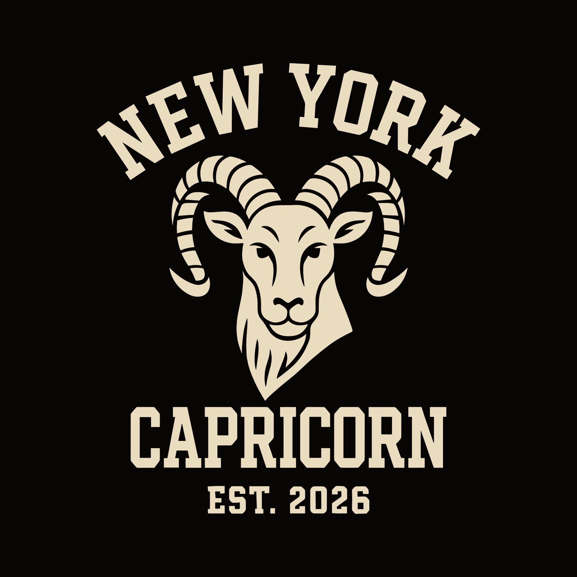 New York Capricorn vintage ram graphic design on black background