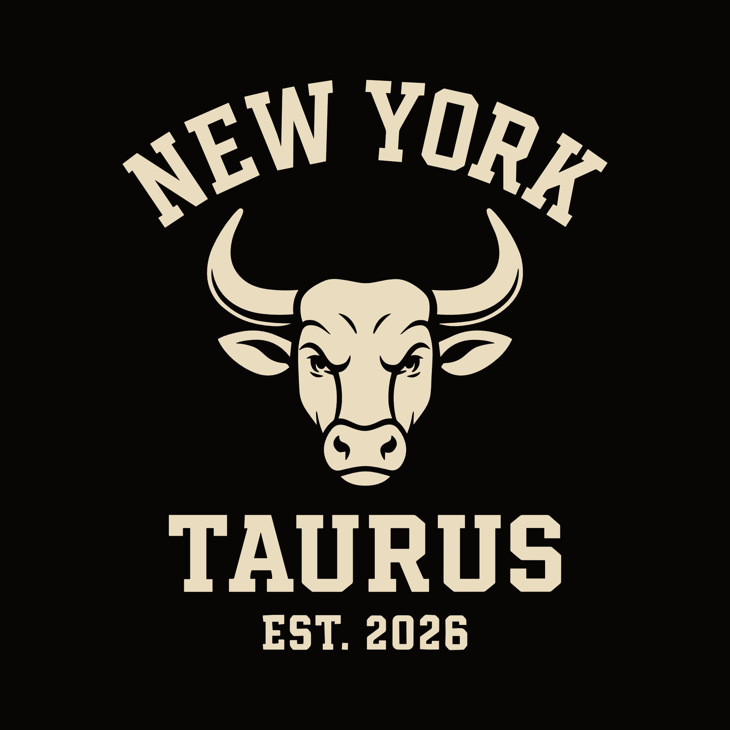 Taurus Varsity T-Shirt design featuring a bold bull emblem with New York collegiate typography