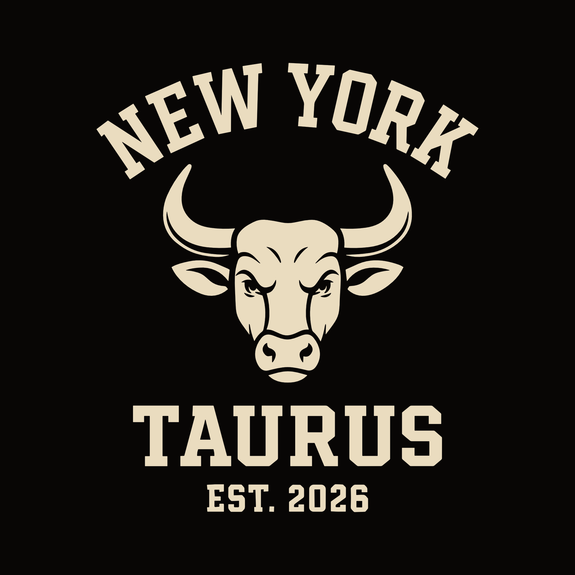 Taurus Varsity T-Shirt design featuring a bold bull emblem with New York collegiate typography