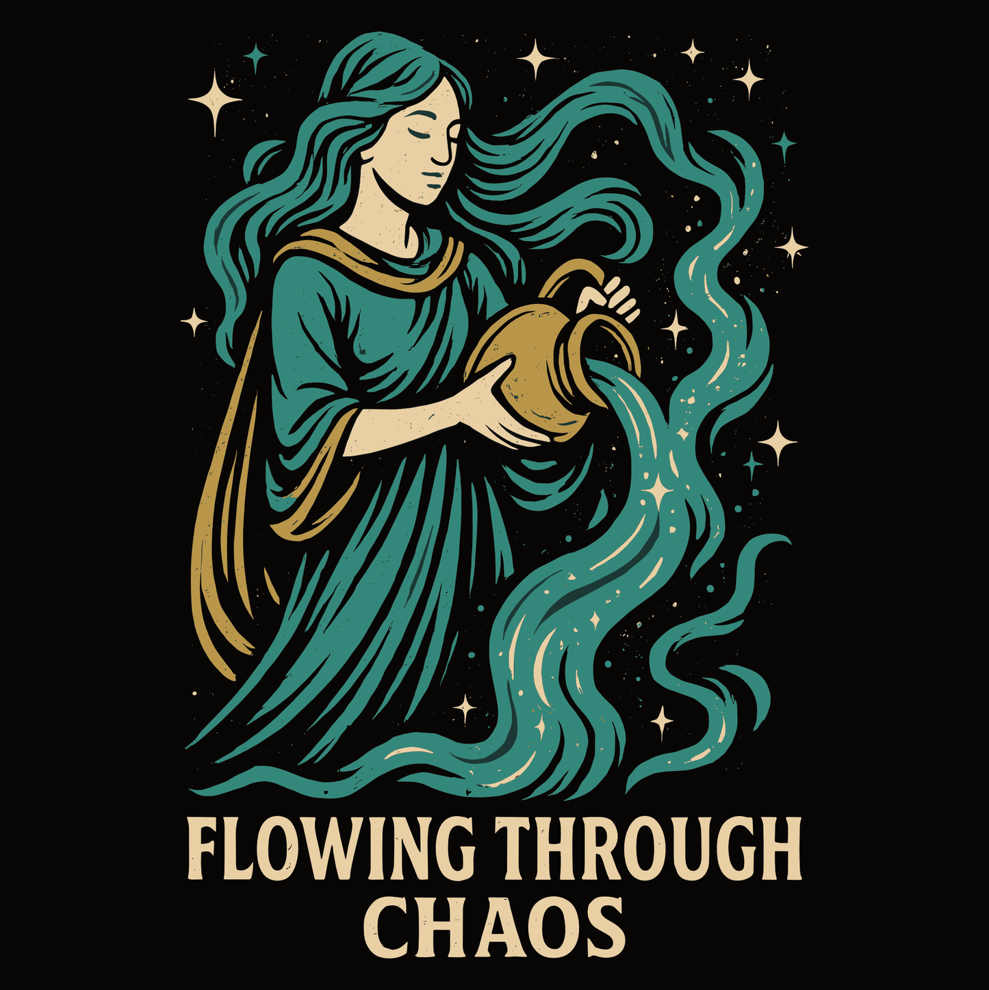 Aquarius Flowing Through Chaos T-Shirt – Calm Zodiac Energy Tee